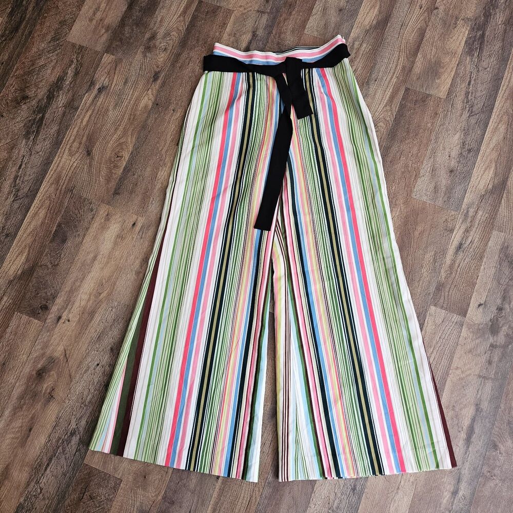 Lena Gabrielle Striped Wide Leg Pants Tie Waist Dopamine Y2K Womens 10